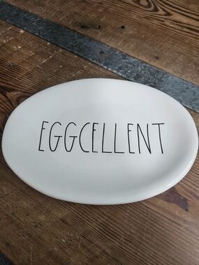 Rae Dunn White 'EGGCELLENT' Ceramic Serving Platter